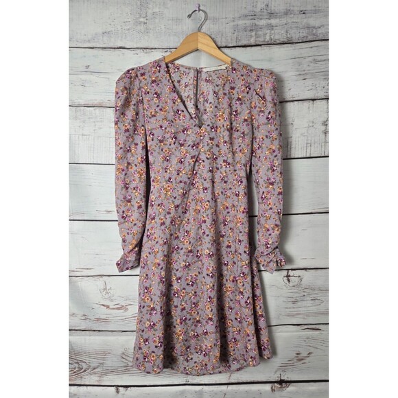 ASTR The Label Womens Dress Large Purple Floral Puff Sleeve Back Cutout Revolve - Picture 1 of 11